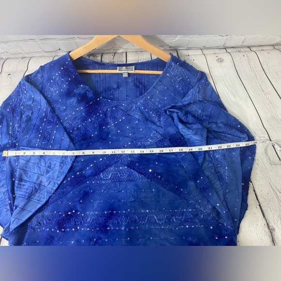 JM Collection Womens Plus Size 3X Royal Blue Kimono Boxy Blouse Flutter Sleeves - Picture 2 of 8